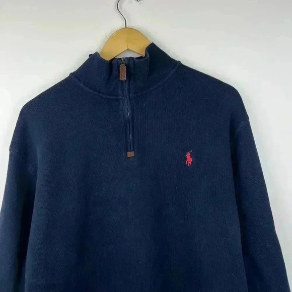 Ralph Lauren Navy Blue Quarter-Zip Pullover Sweatshirt - Picture 2 of 4